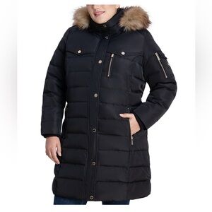 Michael Kors Black Puffer Coat with Gold Accents Petite XXL